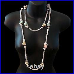 Vintage Art Deco Milk Glass Pastel Abalone Shell Beads Flapper Necklace 60