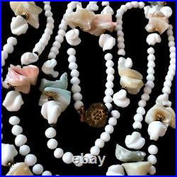 Vintage Art Deco Milk Glass Pastel Abalone Shell Beads Flapper Necklace 60