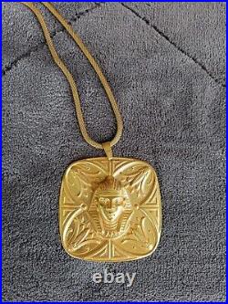 Vintage Art Deco Miriam Haskell Egyptian Lotus Flower Pharaoh Chain Necklace