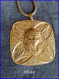 Vintage Art Deco Miriam Haskell Egyptian Lotus Flower Pharaoh Chain Necklace
