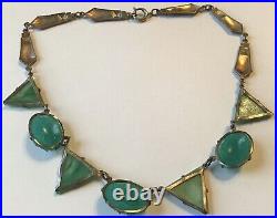 Vintage Art Deco Molded Green Rhinestone & Paste Open Back Necklace