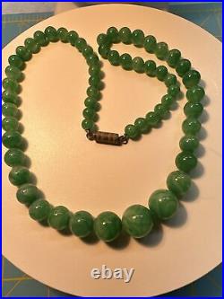 Vintage Art Deco Mottled Green Glass Bead Beaded Necklace On The Chain 16