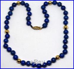 Vintage Art Deco Natural Lapis Lazuli and 14K Solid Gold Necklace 17 Long