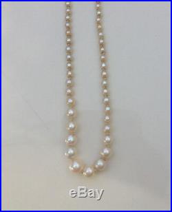 Vintage Art Deco Natural Saltwater Pearl Old Cut Diamond 48cm Necklace Certified