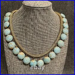 Vintage Art Deco Necklace Hubbell Glass Beads Brass Turquoise Glass Beads Choker