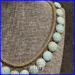 Vintage Art Deco Necklace Hubbell Glass Beads Brass Turquoise Glass Beads Choker