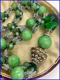 Vintage Art Deco Necklace Jade Peking Beads Gripoix Green Glass Drop Pendant Rar