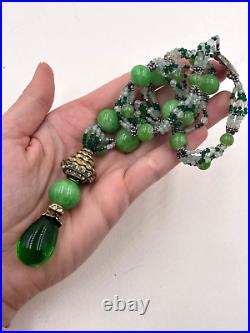 Vintage Art Deco Necklace Jade Peking Beads Gripoix Green Glass Drop Pendant Rar