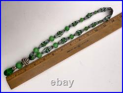 Vintage Art Deco Necklace Jade Peking Beads Gripoix Green Glass Drop Pendant Rar