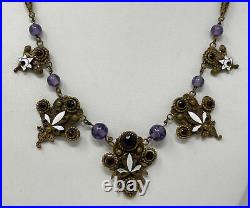 Vintage Art Deco Neiger Brothers Enamel Czech Austro Amethyst Glass Necklace