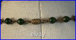 Vintage Art Deco Neiger Czech Green Glass Ornate Gryphon Brass Necklace