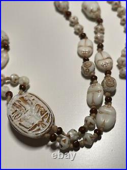 Vintage Art Deco Neiger Egyptian Revival Scarab Mummy Czech Glass Bead Necklace