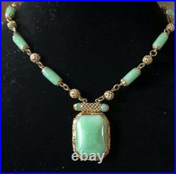 Vintage Art Deco Neiger Peking Glass & Brass Filigree Necklace