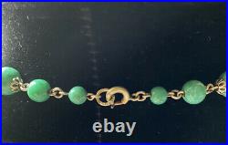 Vintage Art Deco Neiger Peking Glass & Ornate Brass Double Strand Necklace