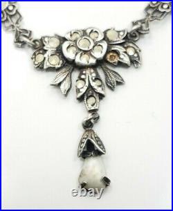 Vintage Art Deco Nouveau Sterling Silver 925 Pearl Flower Ladies Necklace