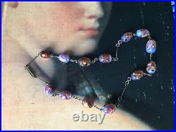 Vintage Art Deco Opalescent Fire Opal Foil Glass Venetian Murano Bead Necklace