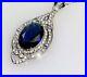 Vintage Art Deco Oval Cut Lab Created Blue Sapphire Pendant Necklace 925 Silver