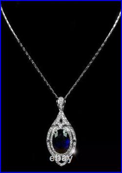 Vintage Art Deco Oval Cut Lab Created Blue Sapphire Pendant Necklace 925 Silver