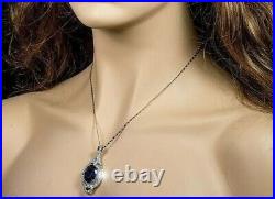 Vintage Art Deco Oval Cut Lab Created Blue Sapphire Pendant Necklace 925 Silver