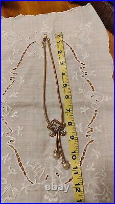 Vintage Art Deco PALMETTO 1930s Faux Pearl Rhinestone Gold Tone Lariat Necklace