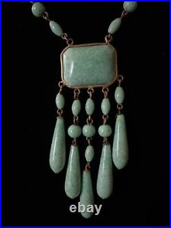 Vintage Art Deco Peking Glass dangling Teardrop Pendant necklace