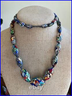 Vintage Art Deco Period Venetian Italian Murano Millefiori Glass Bead Necklace