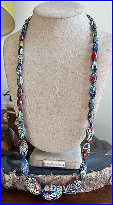 Vintage Art Deco Period Venetian Italian Murano Millefiori Glass Bead Necklace