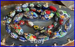 Vintage Art Deco Period Venetian Italian Murano Millefiori Glass Bead Necklace