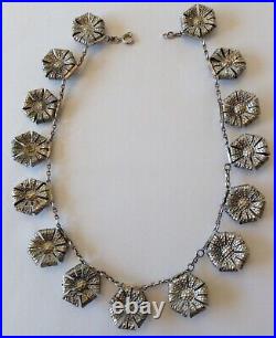 Vintage Art Deco Pink Rhinestone Flower Panel Necklace