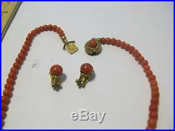 Vintage Art Deco Pink Salmon Egg Coral Necklace and Earing set. 800 fine silver