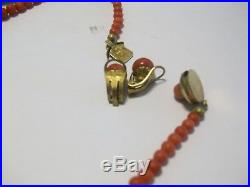 Vintage Art Deco Pink Salmon Egg Coral Necklace and Earing set. 800 fine silver