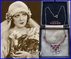Vintage Art Deco Pink Sapphire Diamond Paste Teardrop Open Back Necklace Bridal