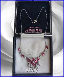 Vintage Art Deco Pink Sapphire Diamond Paste Teardrop Open Back Necklace Bridal