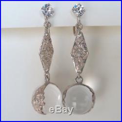 Vintage Art Deco Pools of Light Silver Rock Crystal Flower Necklace Earrings Set