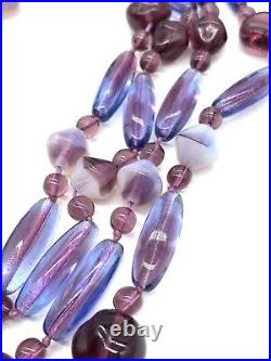 Vintage Art Deco Purple Amethyst Glass Bead Flapper Necklace Hand Knotted B11