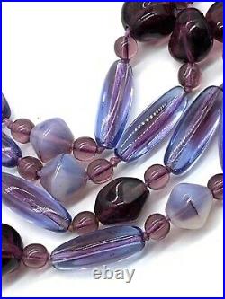 Vintage Art Deco Purple Amethyst Glass Bead Flapper Necklace Hand Knotted B11