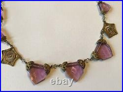 Vintage Art Deco Purple Bead And Filigree Necklace