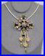 Vintage Art Deco Purple Olivine Black Crystal Pendant Necklace Silver Tone