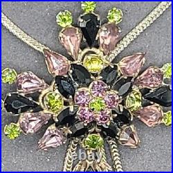 Vintage Art Deco Purple Olivine Black Crystal Pendant Necklace Silver Tone