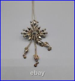 Vintage Art Deco Purple Olivine Black Crystal Pendant Necklace Silver Tone