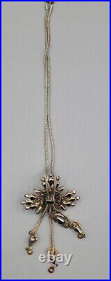 Vintage Art Deco Purple Olivine Black Crystal Pendant Necklace Silver Tone