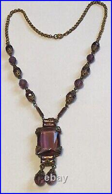 Vintage Art Deco Purple Rhinestone & Glass Beads Necklace