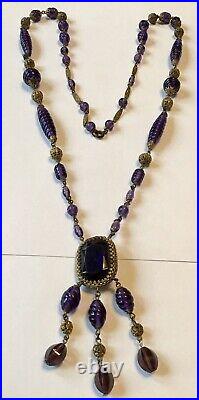 Vintage Art Deco Purple Rhinestone & Glass Beads Necklace N1