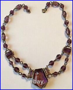 Vintage Art Deco Purple Rhinestone Necklace