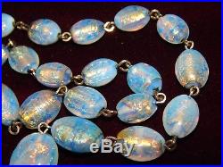 Vintage Art Deco Rainbow Foil Glass Opalescent Bead Necklace Czech R G Wires