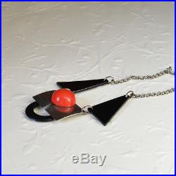 Vintage Art Deco Red Black Galalith Chrome Plated Necklace Jakob Bengel