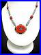 Vintage Art Deco Red Glass Black White Enamel Silvertone Marcasite Necklac