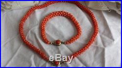 Vintage Art Deco Red Salmon Coral Beads Necklace and Bracelet