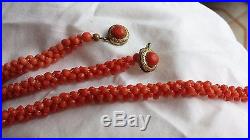 Vintage Art Deco Red Salmon Coral Beads Necklace and Bracelet