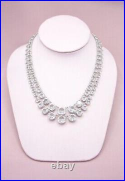 Vintage Art Deco Rhodium Silver Double Strand Open Back Crystal Paste Necklace